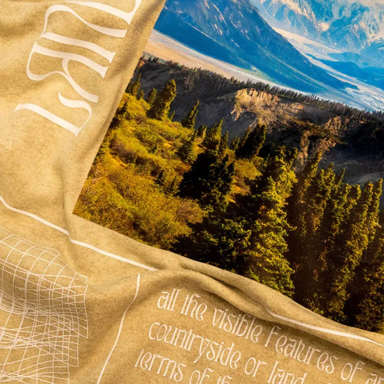 a blanket with a picture of a mountain range